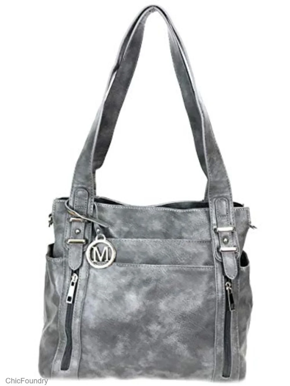 Faux Leather Concealed Carry Shoulder Bag with Hidden Locking Zipper